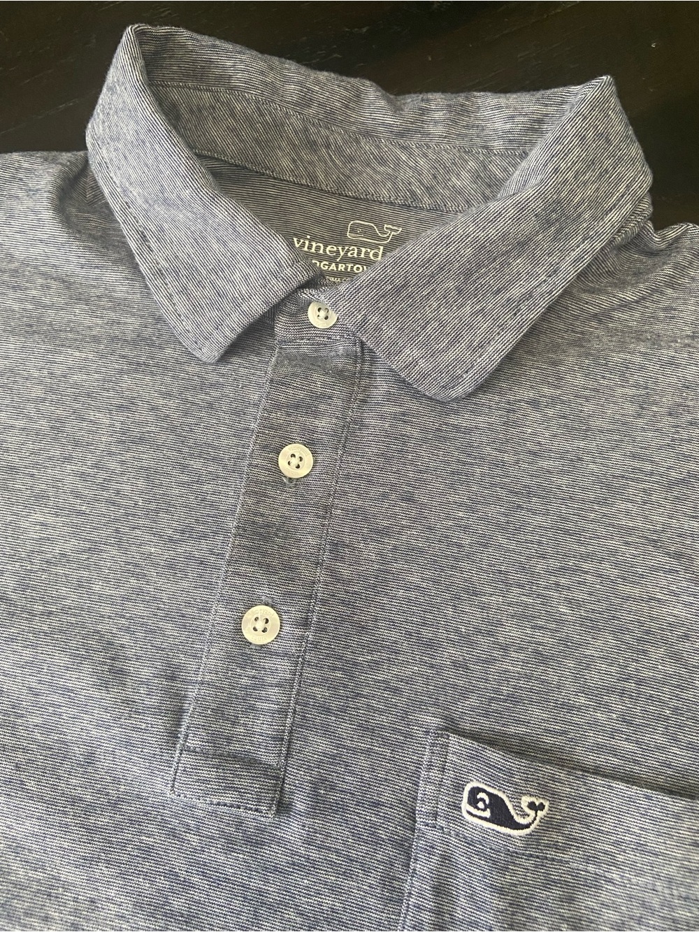 Vineyard Vines Heathered Navy Blue Polo with Whale Pocket Logo